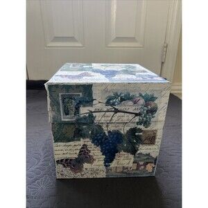 Vintage Decorative Storage Box Grape Vineyard Design Cottage Core  Accent 9x9”